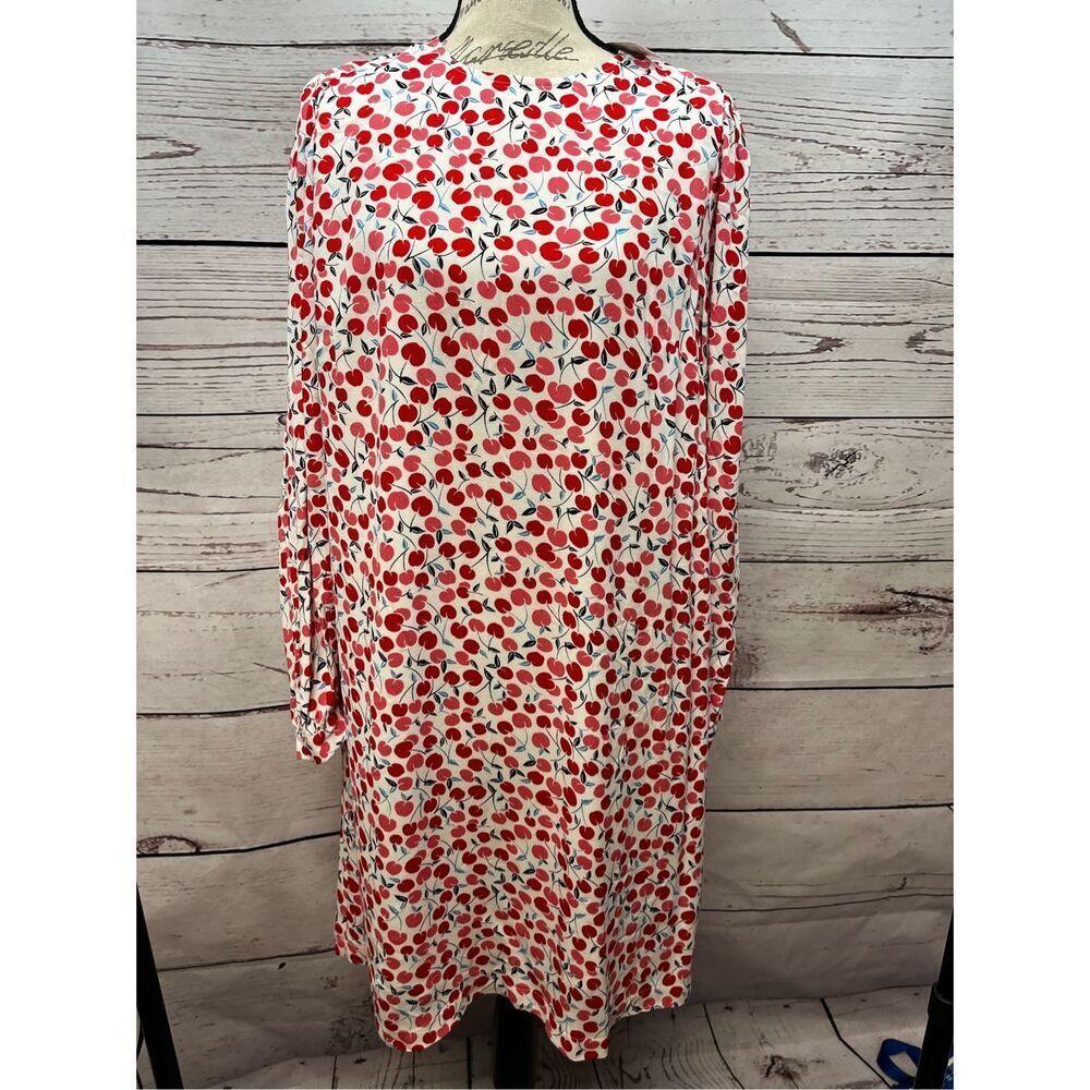 LOFT Women's Red Cherry Print Long Sleeve Casual Dress Size L‎ NWT